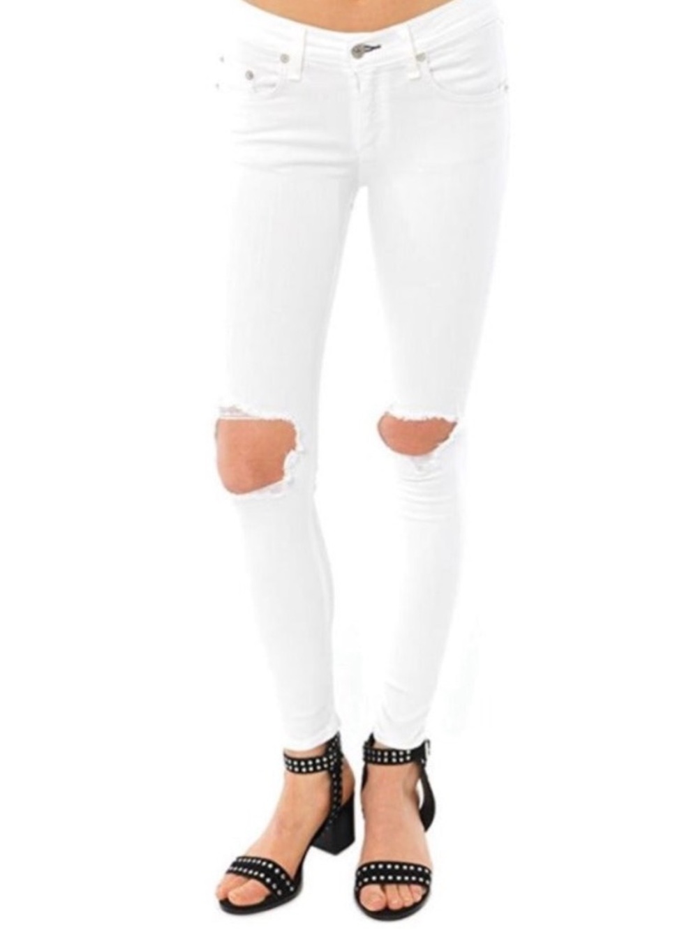 rag & bone distressed capri’s. Denim has stretch, white, sz 28